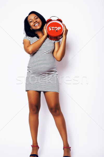 pretty young african-american pregnant woman posing isolated on white background, lifestyle people c Stock photo © iordani