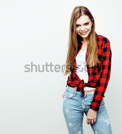 Stock photo: young pretty stylish hipster girl posing emotional isolated on w