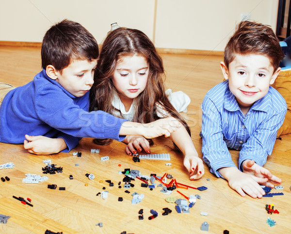 funny cute children playing toys at home, boys happy smiling, first education role lifestyle  Stock photo © iordani