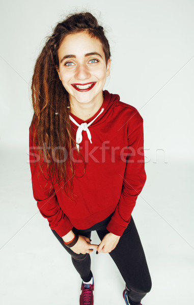 real caucasian woman with dreadlocks hairstyle funny cheerful fa Stock photo © iordani