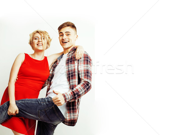 Foto stock: Jovem · bastante · adolescente · casal · cara