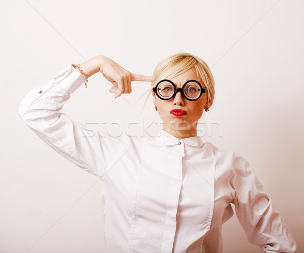 bookworm, cute young blond woman in glasses, blond hair, teenage Stock photo © iordani