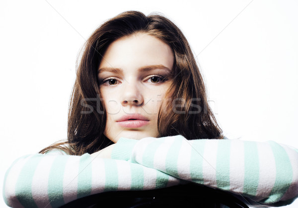 Tinilány néz aggódó izolált fehér életstílus Stock fotó © iordani