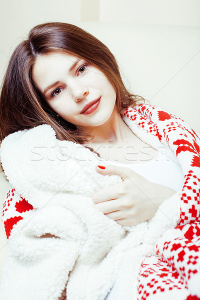 Jeunes joli brunette fille Noël ornement [[stock_photo]] © iordani