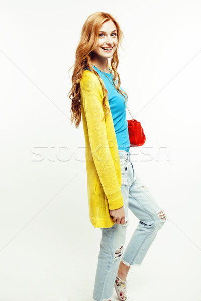 Fiatal csinos vörös haj nő boldog mosolyog Stock fotó © iordani