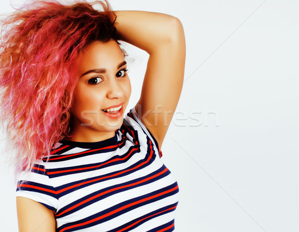 young happy smiling mulatto latin american teenage girl emotional posing on white background, lifest Stock photo © iordani