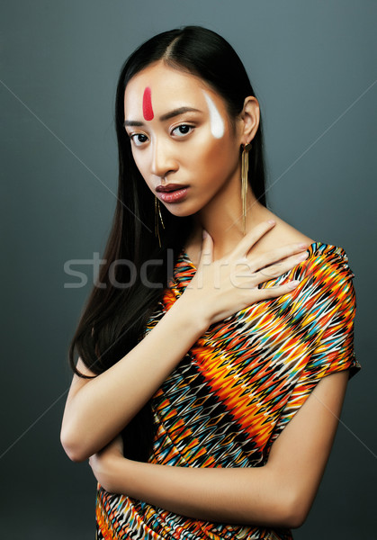 beauty young asian girl with make up like Pocahontas, red indian Stock photo © iordani