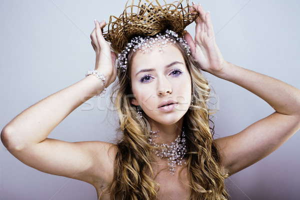 Stockfoto: Schoonheid · jonge · sneeuw · koningin · haren · kroon