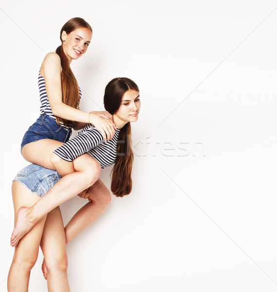 [[stock_photo]]: Deux · cute · adolescents · ensemble · isolé