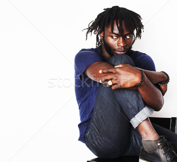 young handsome afro american man, angry look, weed junky isolate Stock photo © iordani