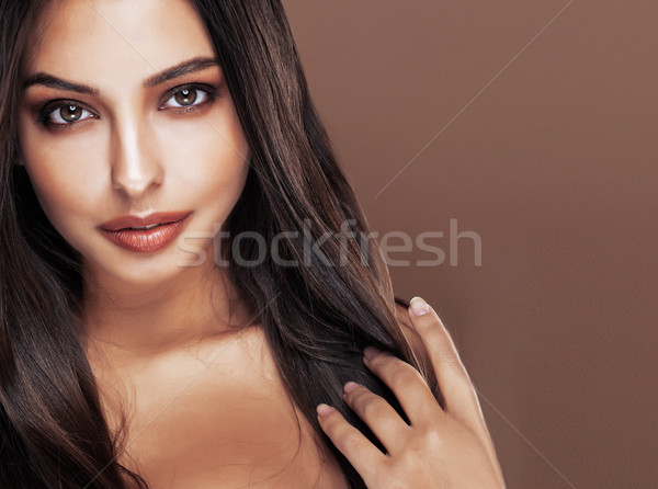 cute happy young indian woman in studio close up smiling, fashion mulatto Stock photo © iordani