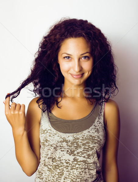 young pretty taned girl close up portrait smiling confident brun Stock photo © iordani