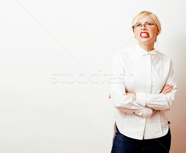 Gefühlvoll Geschäftsfrau Gläser blond Haar weiß Stock foto © iordani