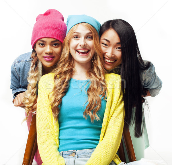Foto stock: Diverso · nação · meninas · grupo · adolescente · amigos