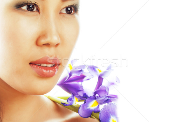 Stockfoto: Jonge · mooie · asian · vrouw · bloem · orchidee
