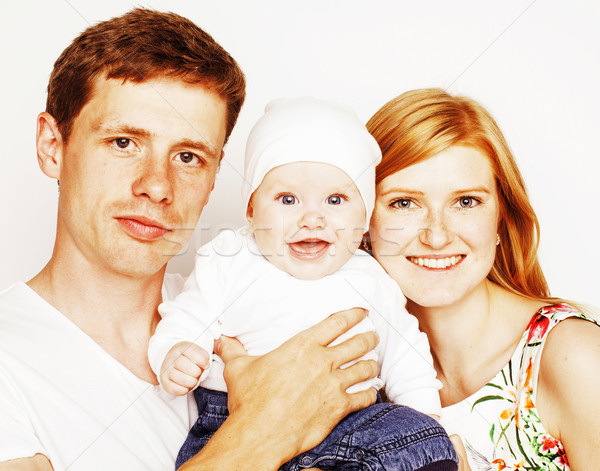 young cute happy modern family, mother father son isolated on wh Stock photo © iordani
