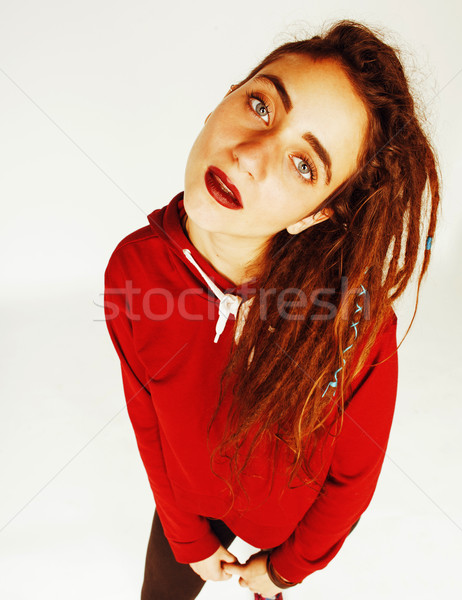 real caucasian woman with dreadlocks hairstyle funny cheerful fa Stock photo © iordani