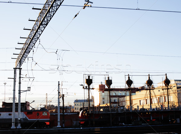 Manzara demiryolu trenler çelik gün batımı Stok fotoğraf © iordani