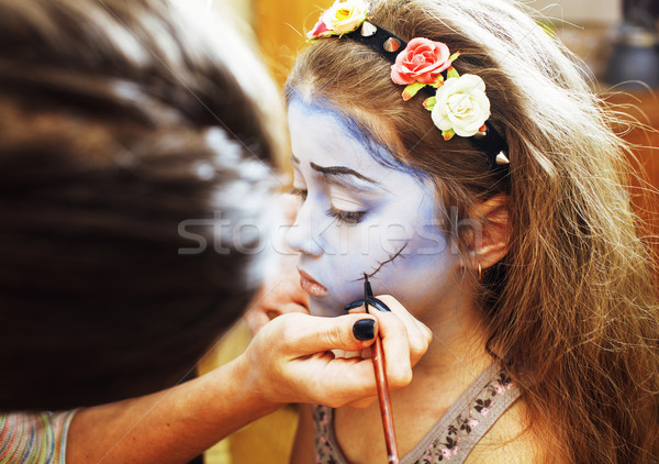 little cute child making facepaint on birthday party, zombie Apo Stock photo © iordani