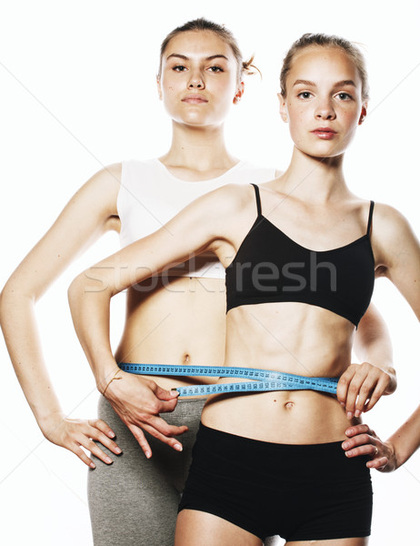 Zdjęcia stock: Dwa · sportu · dziewcząt · odizolowany · biały