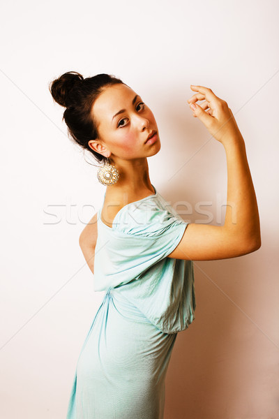 young brunette woman dressed like ancient greek godess, gold jew Stock photo © iordani