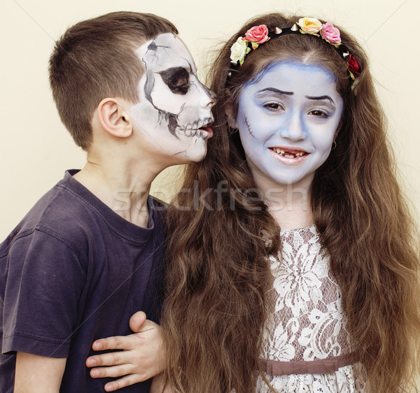 zombie apocalypse kids concept. Birthday party celebration facepaint on children dead bride, scar fa Stock photo © iordani