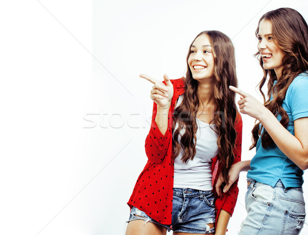 best friends teenage girls together having fun, posing emotional Stock photo © iordani