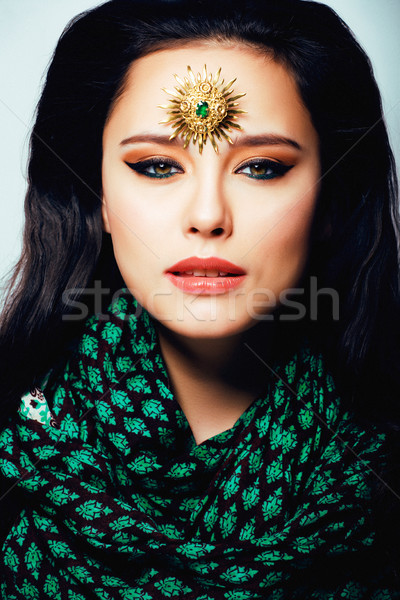 beauty eastern real muslim woman with jewelry close up, bride wi Stock photo © iordani