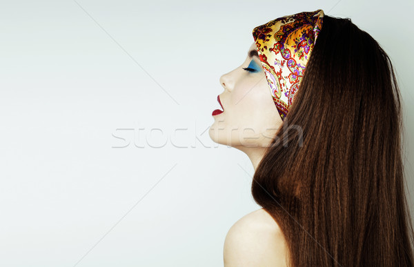 Sexy schoonheid meisje rode lippen nagels provocerend Stockfoto © iordani