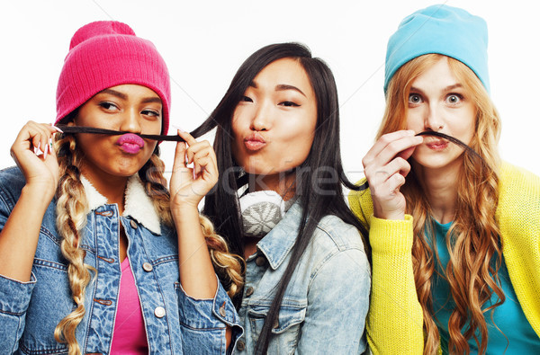 diverse nation girls group, teenage friends company cheerful having fun, happy smiling, cute posing  Stock photo © iordani