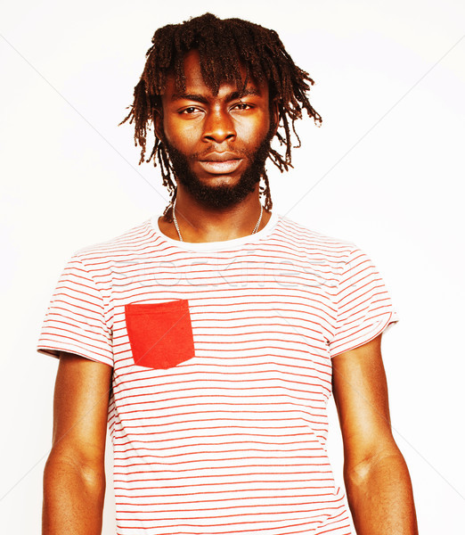 young handsome afro american boy stylish hipster gesturing emotional isolated on white background sm Stock photo © iordani