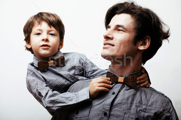 Stockfoto: Vader · zoon · witte · toevallig · kijken · normaal · familie