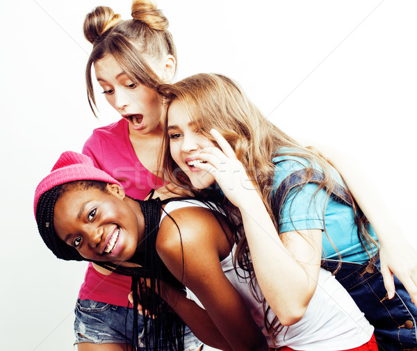 diverse multi nation girls group, teenage friends company cheerful having fun, happy smiling, cute p Stock photo © iordani