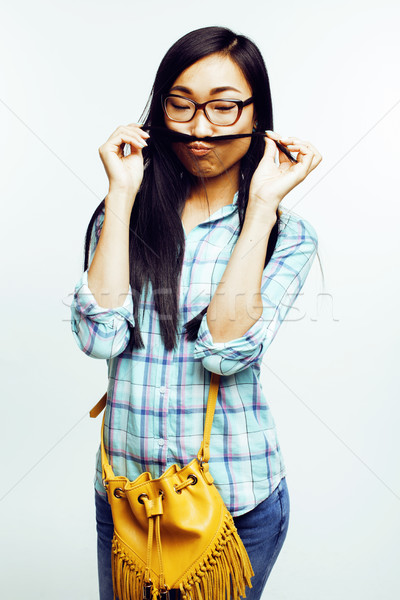Foto stock: Jovem · bastante · asiático · mulher · posando · alegre