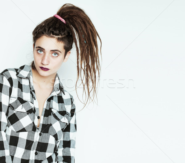 real caucasian woman with dreadlocks hairstyle funny cheerful fa Stock photo © iordani