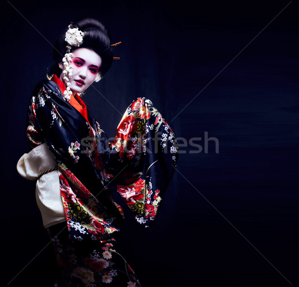 Fiatal csinos igazi gésa kimonó sakura Stock fotó © iordani