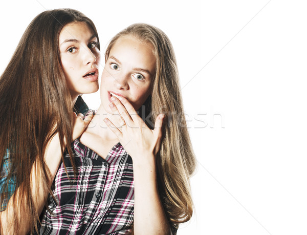 Foto stock: Dois · bonitinho · adolescentes · juntos · isolado