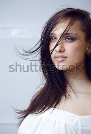 young pretty lady girl posing cheerful on white background isolated, lifestyle people concept  Stock photo © iordani