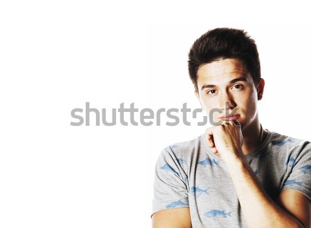 young attractive man isolated thinking emotional on white close  Stock photo © iordani