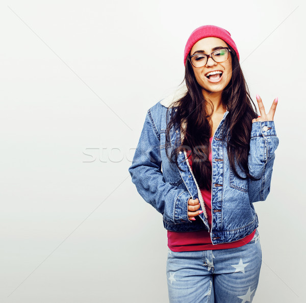 young happy smiling latin american teenage girl emotional posing Stock photo © iordani