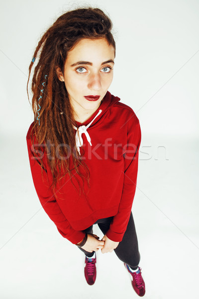 real caucasian woman with dreadlocks hairstyle funny cheerful fa Stock photo © iordani