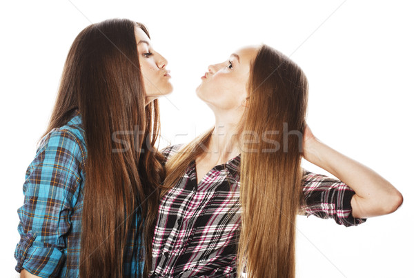 Stock foto: Zwei · cute · Jugendliche · zusammen · isoliert