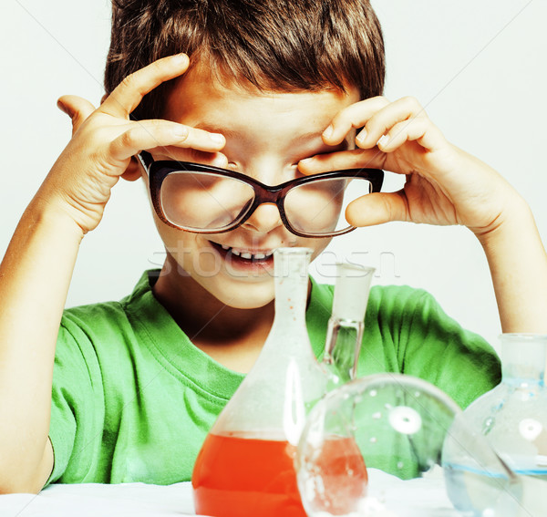 little cute boy with medicine glass isolated wearing glasses smi Stock photo © iordani