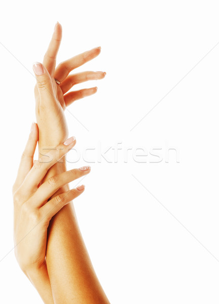 beauty delicate hands with manicure holding flower lily close up Stock photo © iordani