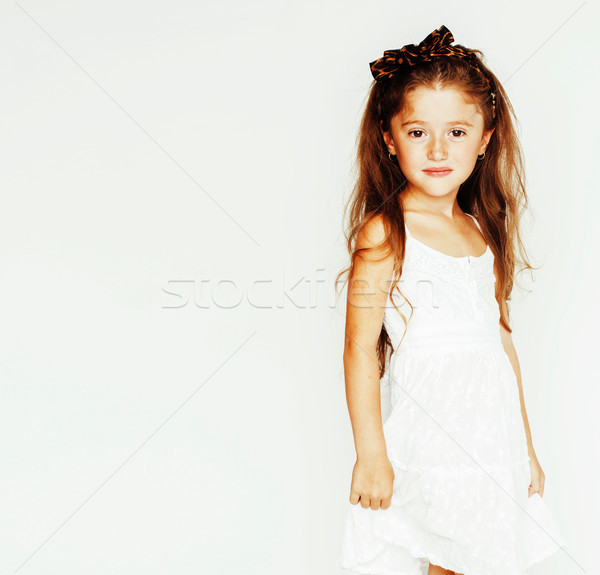 little cute spring girl with lily flower in fancy dress isolated Stock photo © iordani