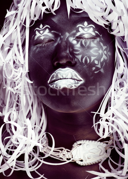 Twórczej makijaż jak etiopska maska biały Zdjęcia stock © iordani