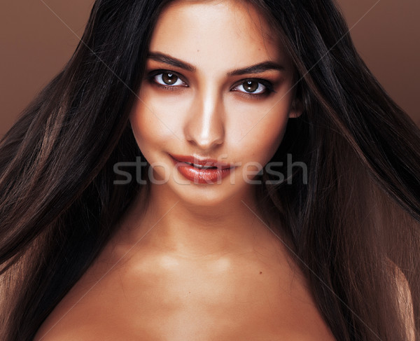 cute happy young indian woman in studio close up smiling, fashion mulatto Stock photo © iordani
