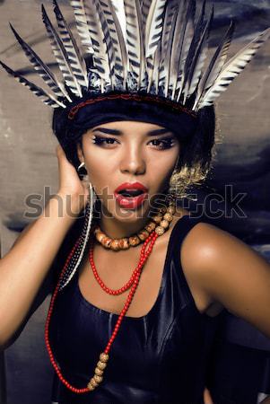 Schoonheid heldere afrikaanse vrouw creatieve make-up Stockfoto © iordani