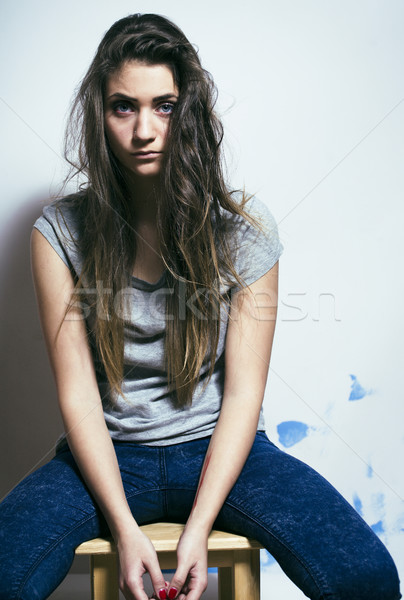 problem depressioned teenage with messed hair and sad face Stock photo © iordani