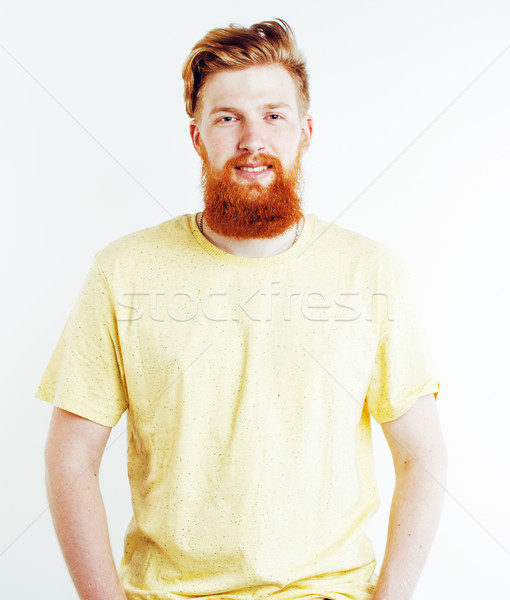 Foto stock: Retrato · jovem · barbudo · cara · sorridente